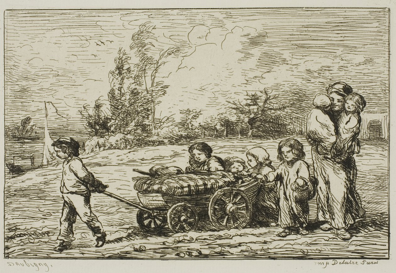 Einzug mit dem Wagen (Die Einrichtung des Bootes) von Charles Francois Daubigny