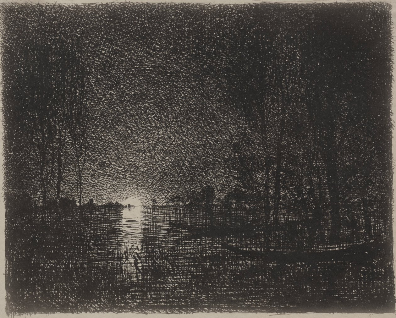 Nachtstück, Originaldruck 1862, gedruckt 1921 von Charles Francois Daubigny