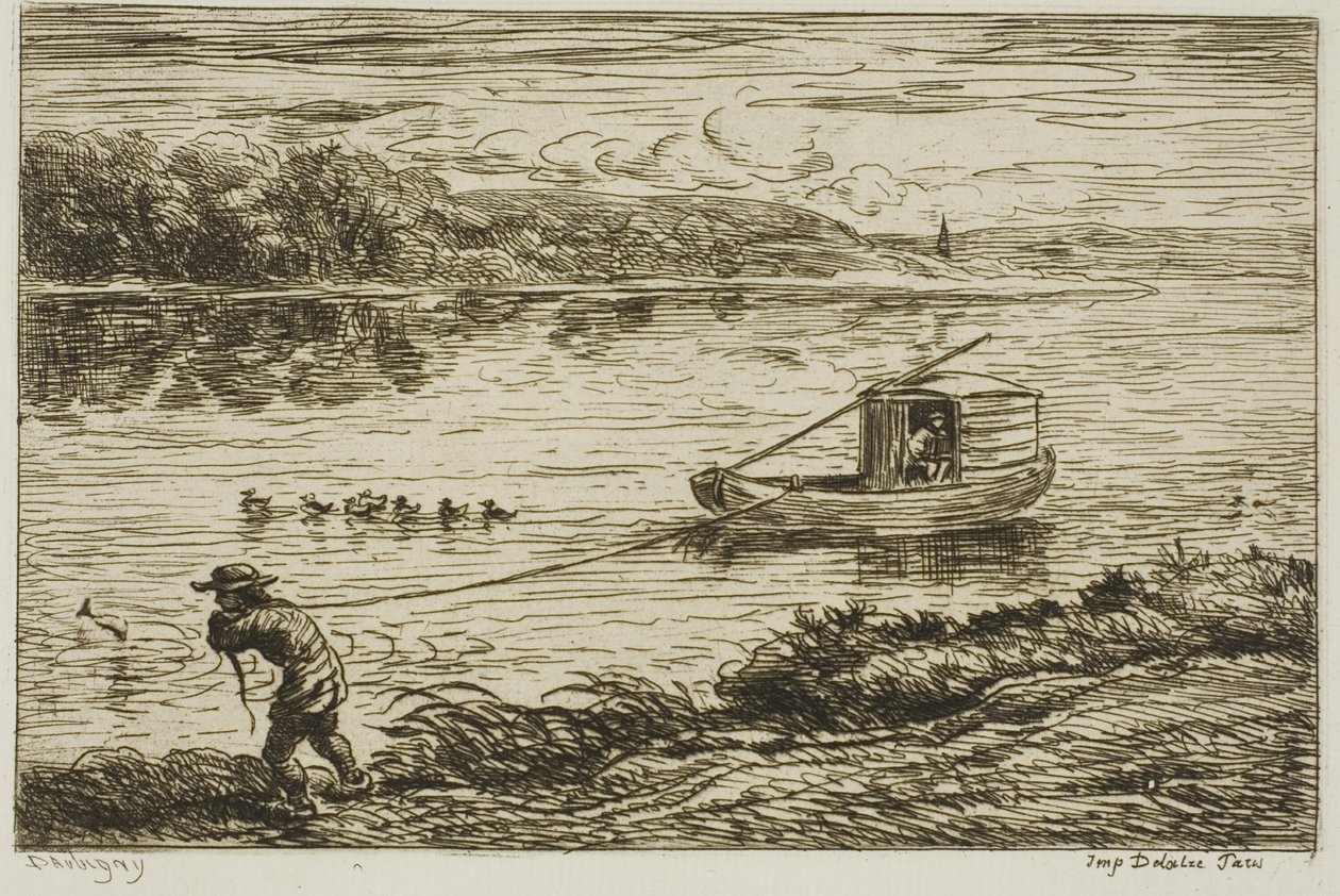 Schiffsjunge zieht an der Leine (Ziehen am Seil) von Charles Francois Daubigny