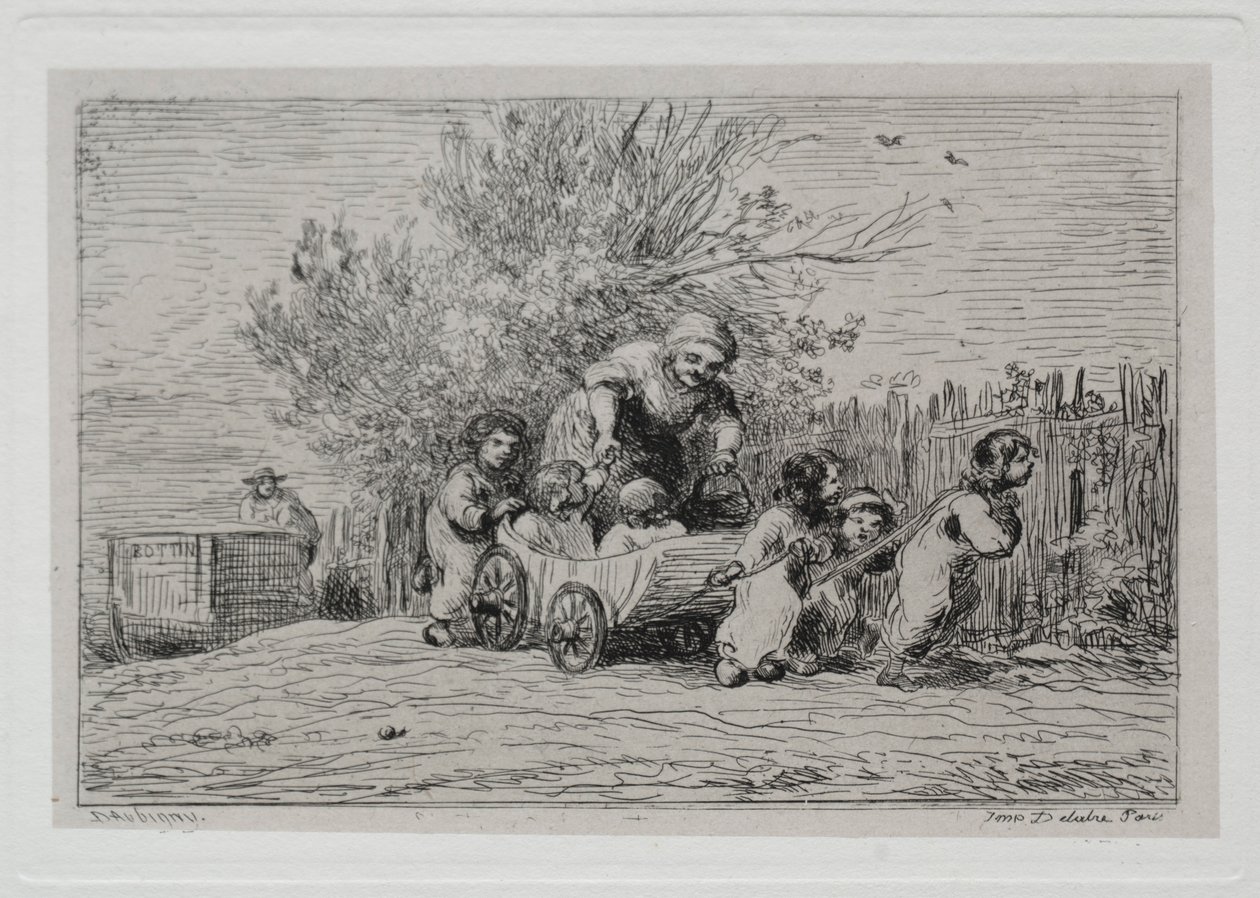 Die Bootsfahrt: Erbe des Karrens Die Kinder mit dem Karren, 1861 von Charles Francois Daubigny