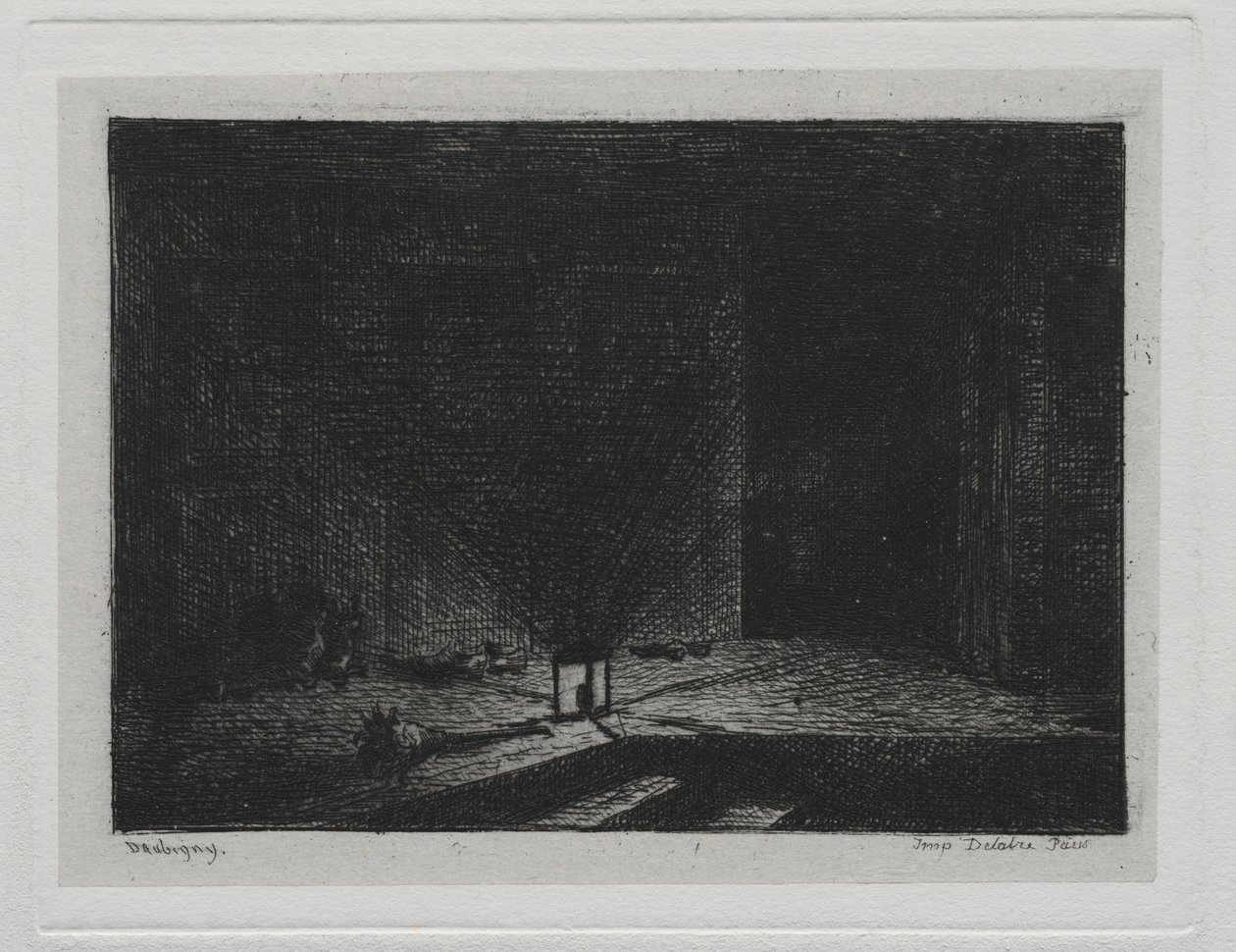 Die Bootsfahrt: Innenansicht eines Gasthauses Der Korridor eines Gasthauses, 1861 von Charles Francois Daubigny