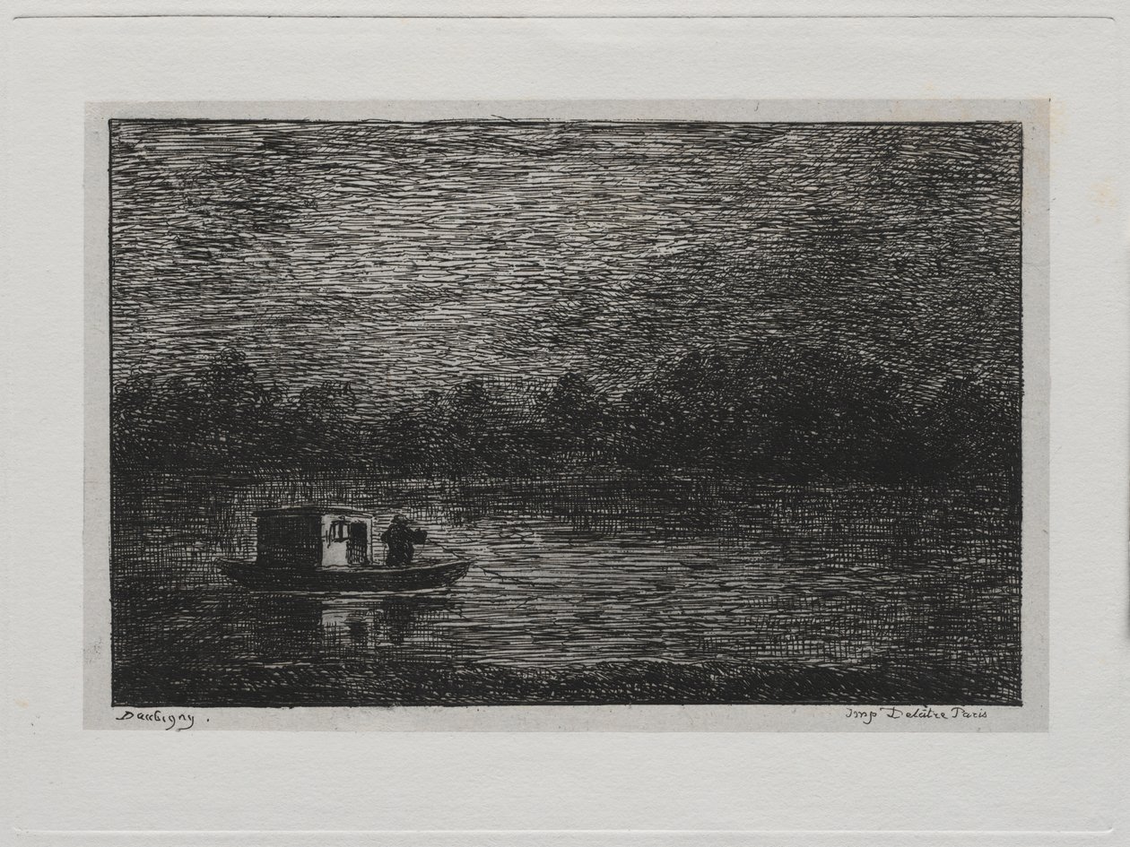 Die Bootsfahrt: Nachtfahrt oder Netzfischen (zweite Version) von Charles Francois Daubigny