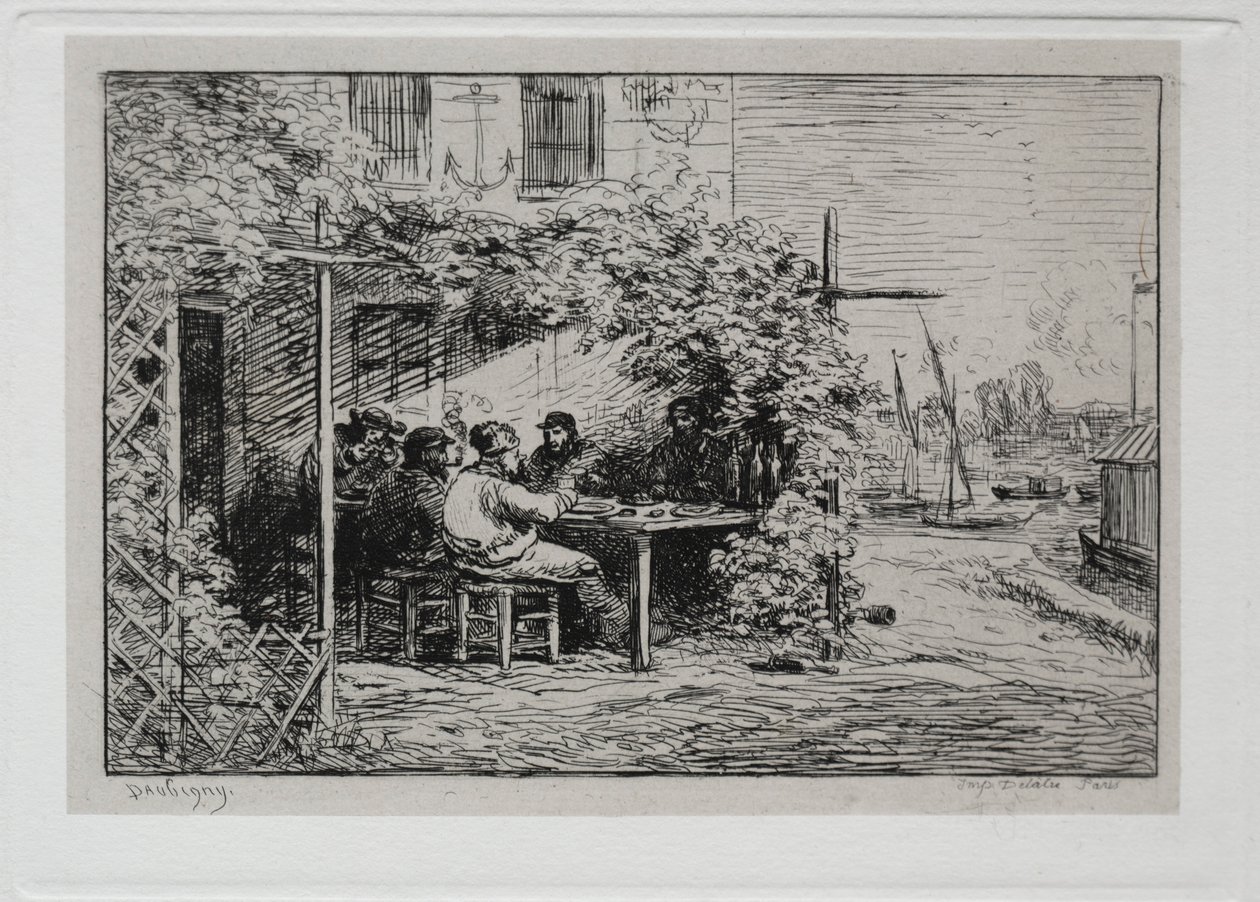 Die Bootsfahrt: Das Mittagessen vor dem Einschiffen in Asnières, 1861 von Charles Francois Daubigny