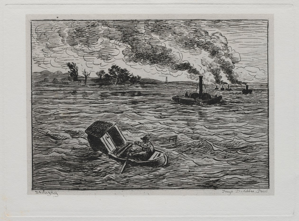 Die Bootsfahrt: Die Dampfschiffe oder Vorsicht vor den Dampfern, 1861 von Charles Francois Daubigny