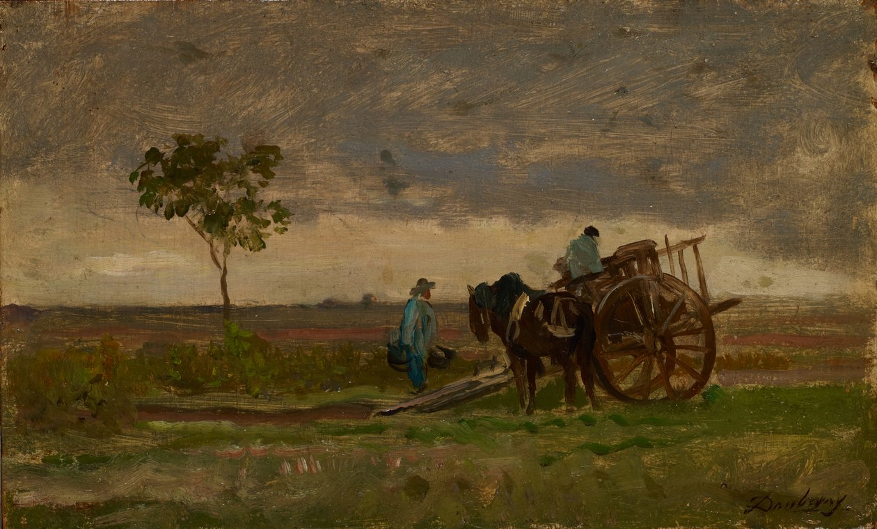Weite Landschaft mit Bauernwagen von Charles Francois Daubigny