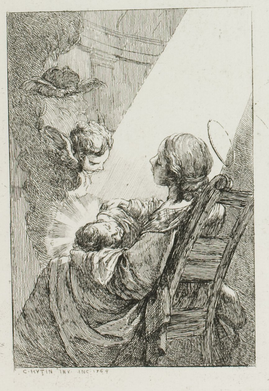 Die Jungfrau Maria wiegt das Jesuskind von Charles Francois Hutin
