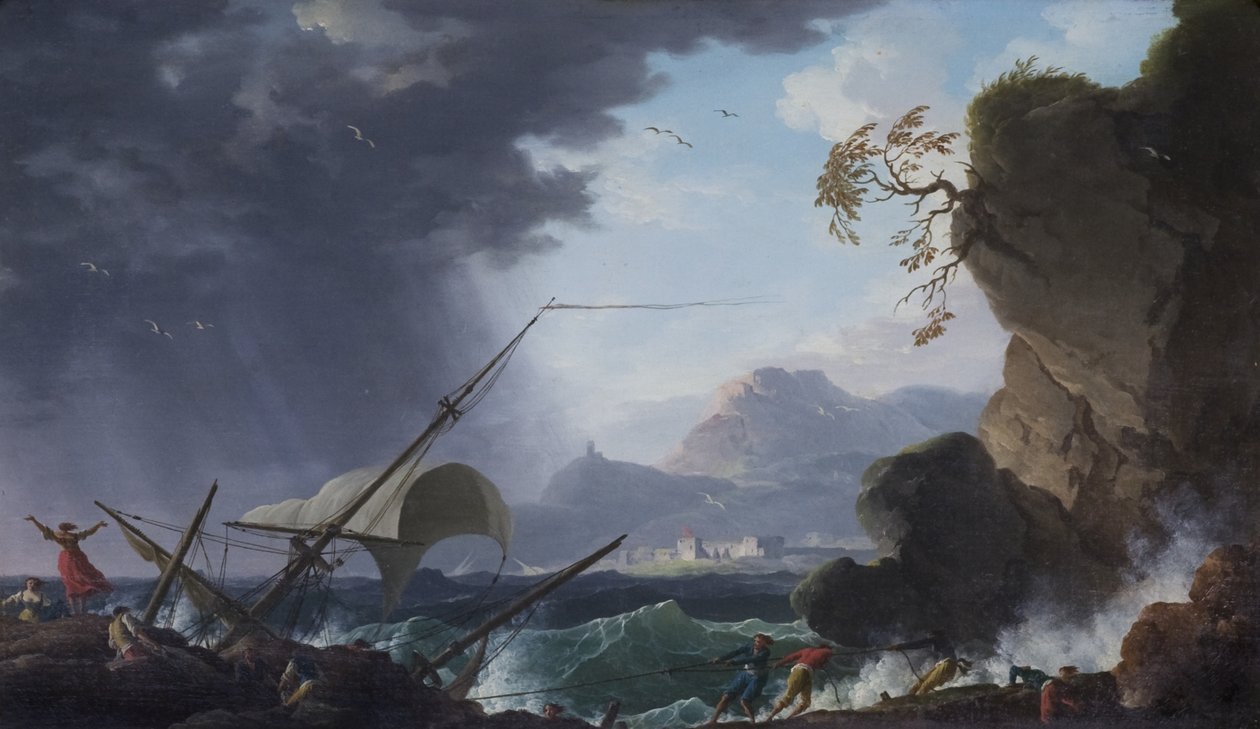 Ein Wrack an einer felsigen Küste von Charles François Grenier de Lacroix