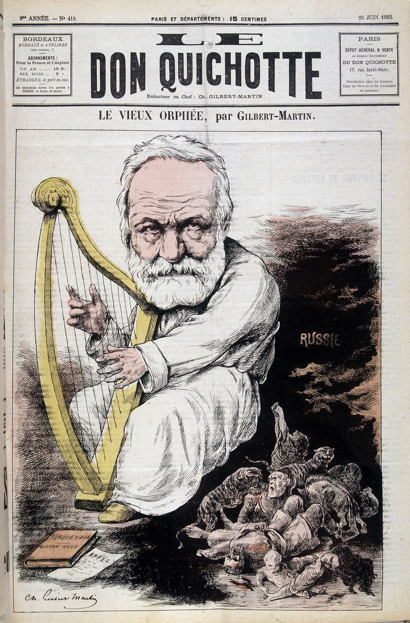 Der alte Orpheus: Karikatur über Victor Hugo und Russland - von Gilbert-Martin (Gilbert Martin), in „Don Quixote“ vom 23.06.1882 von Charles Gilbert Martin