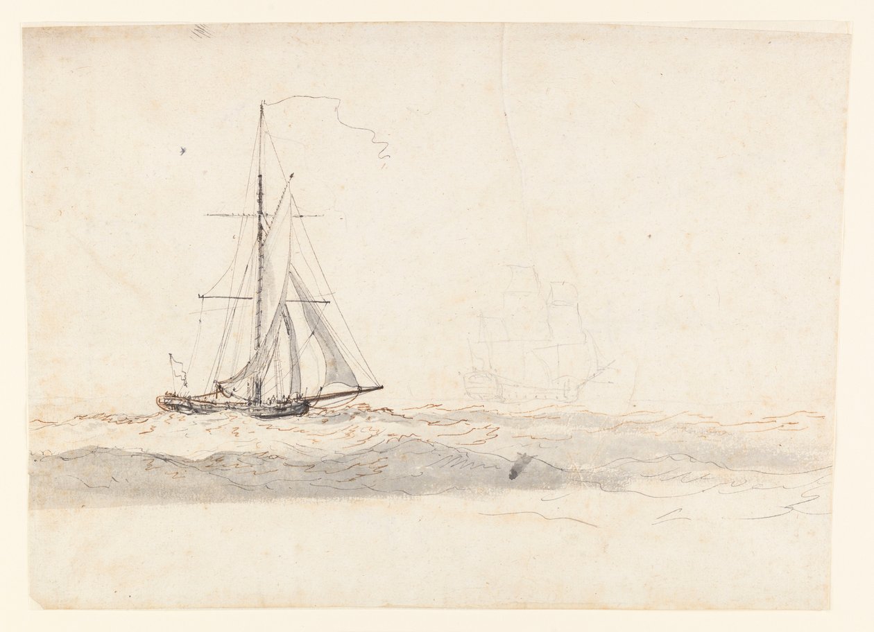 Ein Kutter vor dem Wind mit einem Schiff in der Ferne von Charles Gore
