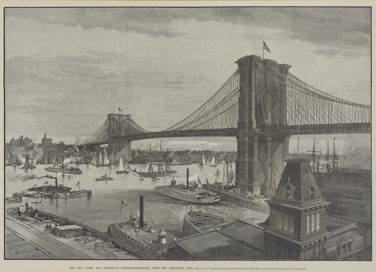 Die New York und Brooklyn Hängebrücke von der Brooklyn-Seite, späte 1800er von Charles Graham
