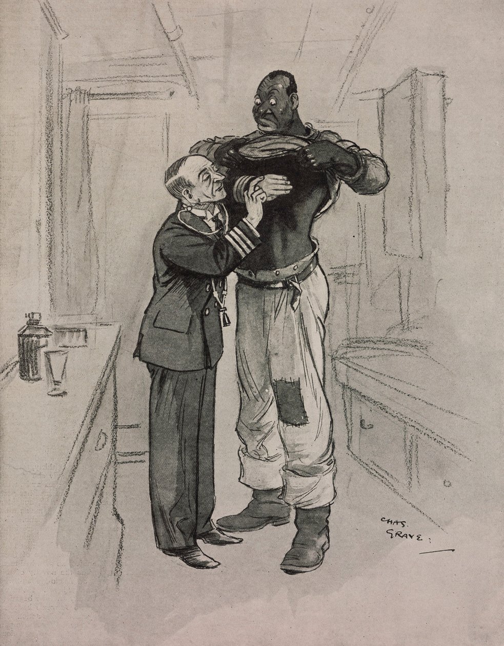 Die schwarze Pest, ein Hypochonder, Karikatur von Chas Grave (1886-1944) aus The Tatler, Nr. 1415, 8. August von Charles Grave