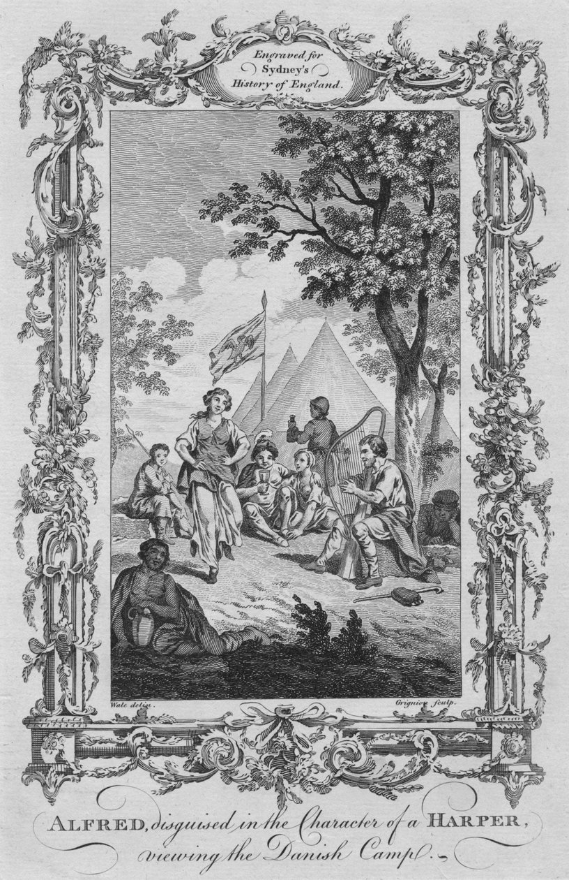 Alfred, verkleidet als Harfner, betrachtet das dänische Lager, 1773 von Charles Grignion