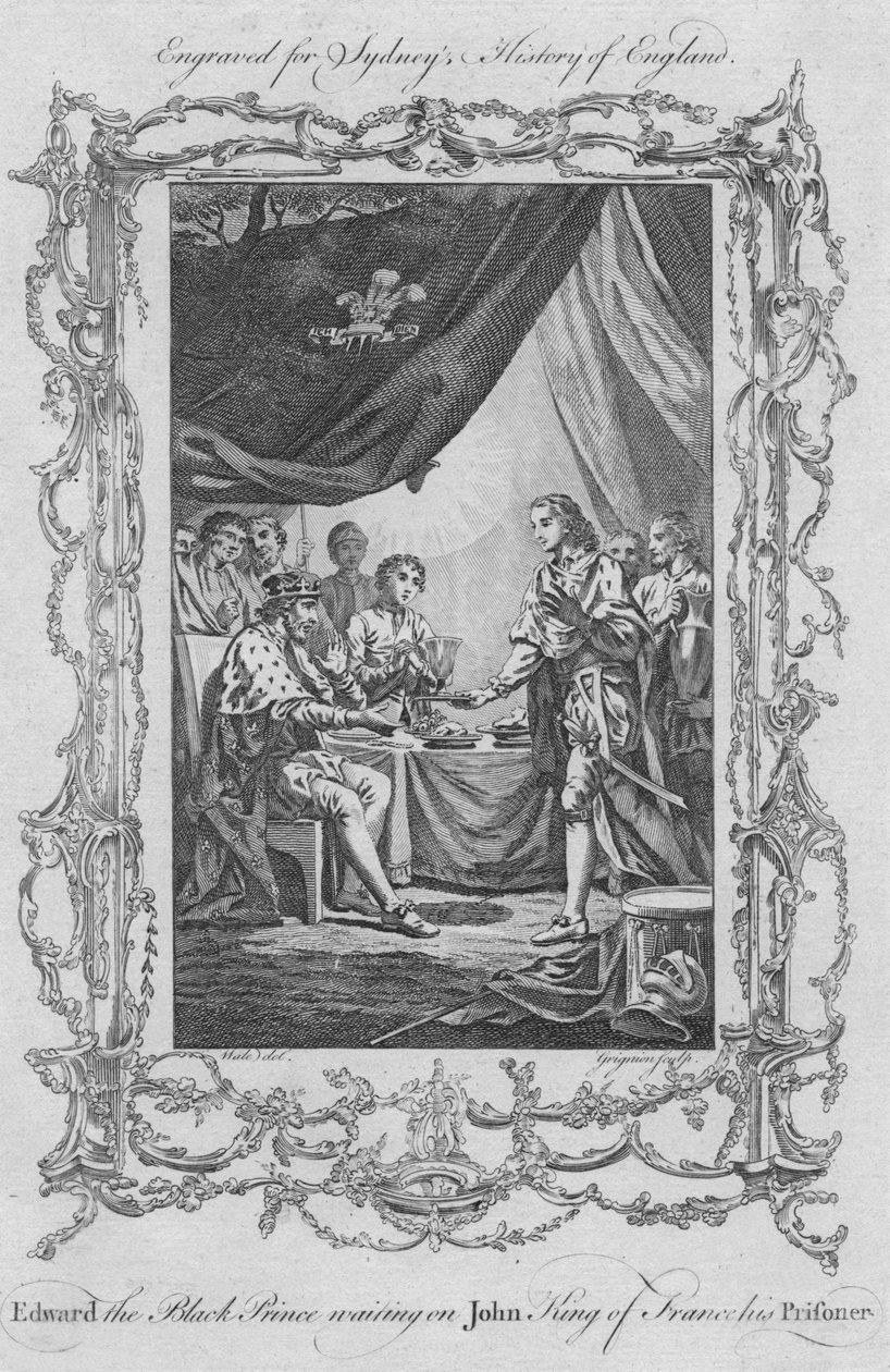 Edward der Schwarze Prinz bedient Johann König von Frankreich, seinen Gefangenen von Charles Grignion