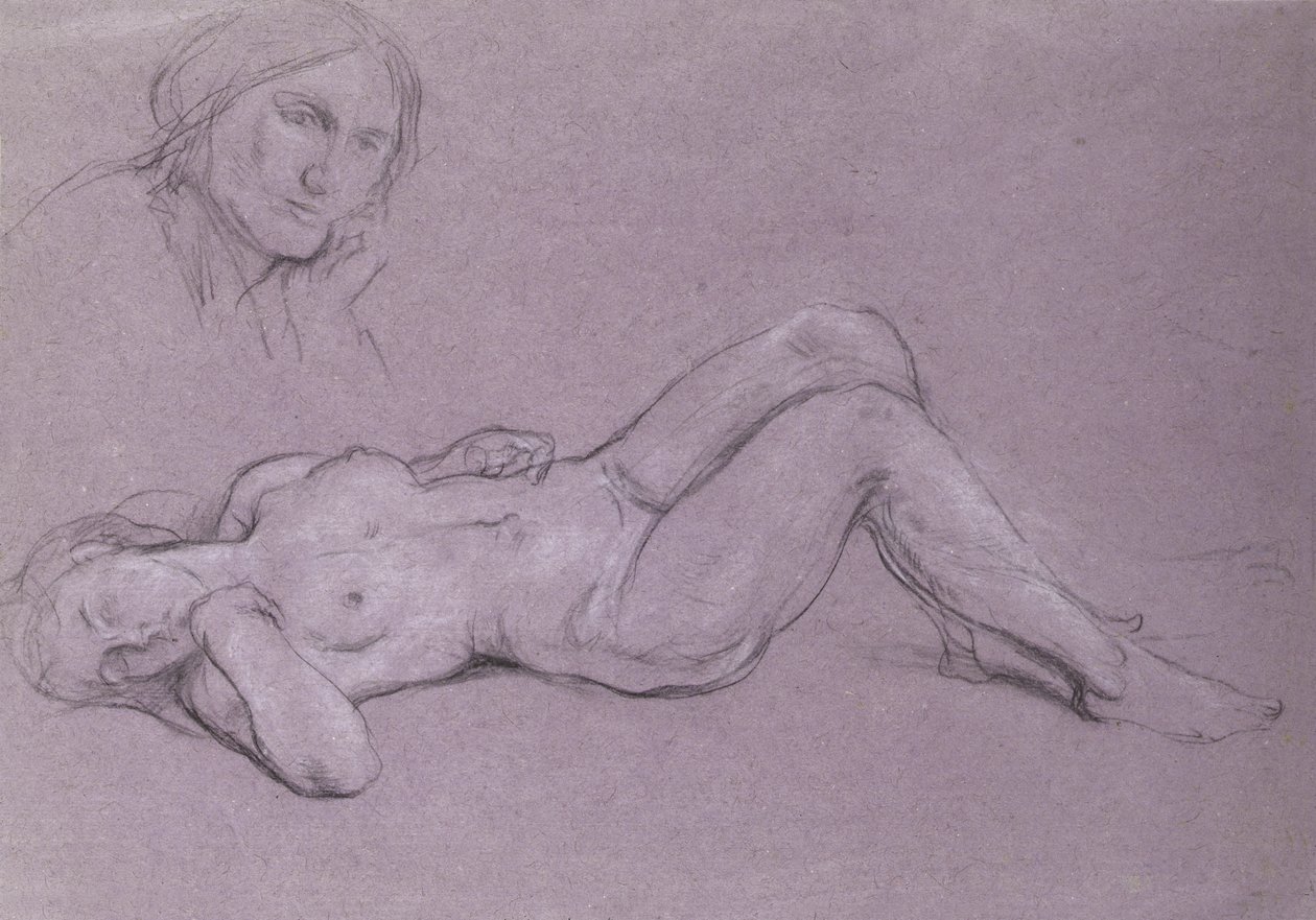 Studie einer liegenden nackten weiblichen Figur, mit einer Studie eines Frauenkopfes, der auf ihrer Hand ruht von Charles Haslewood Shannon