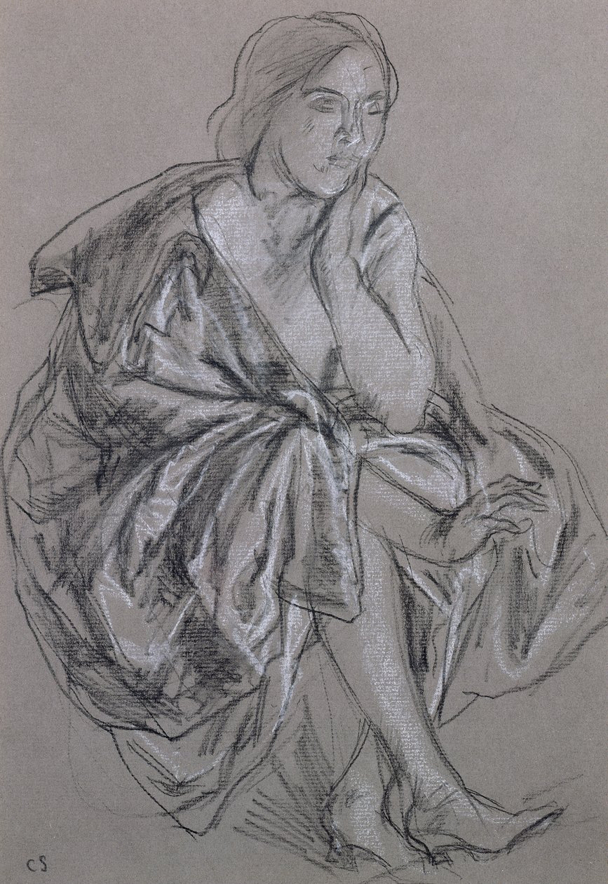 Studie einer sitzenden Frau, Sitzende Frau drapiert (Kreide auf Papier) von Charles Haslewood Shannon