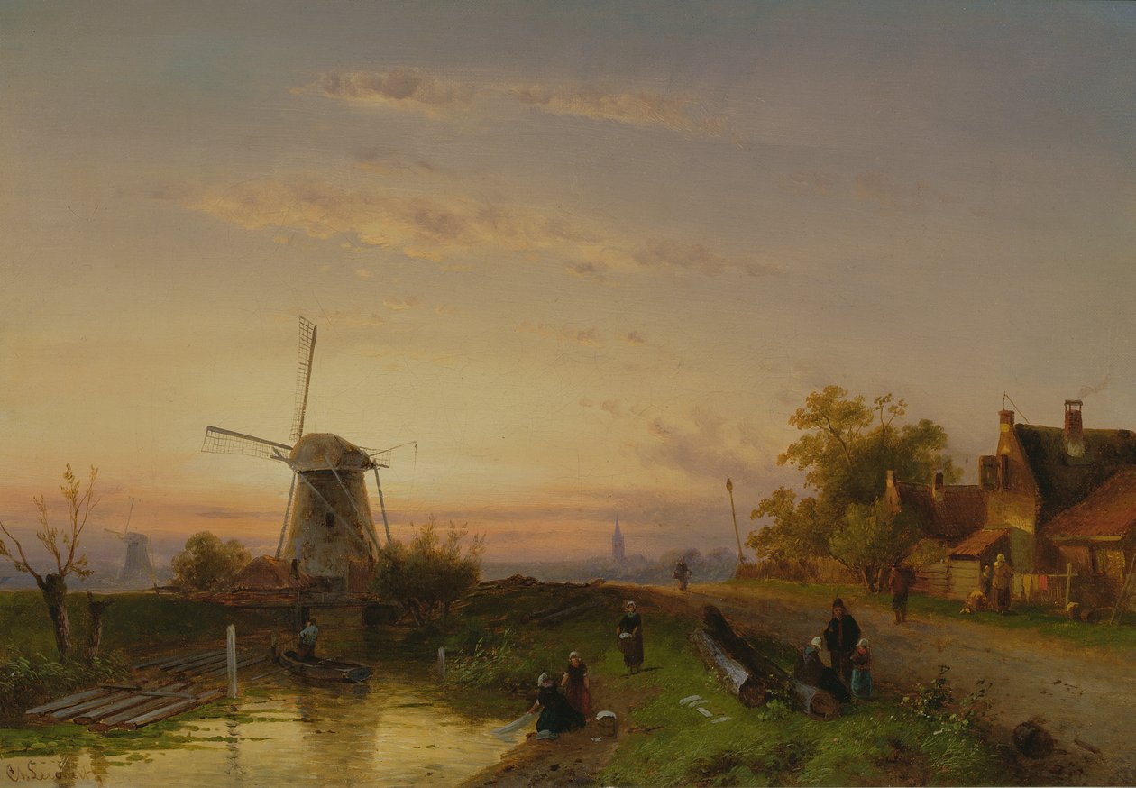 Windmühle bei Sonnenuntergang von Charles Henri Joseph Leickert