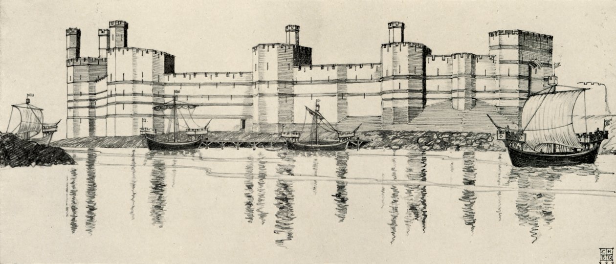 Außenansicht von Caernarvon Castle, Nordwales, 1931 von Charles Henry Bourne Quennell