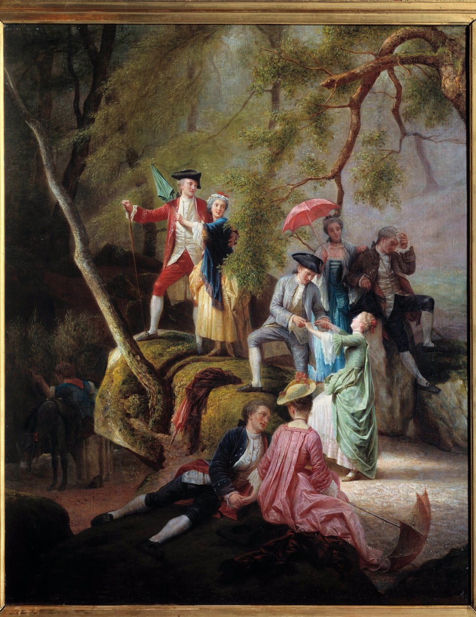 Ländliche Unterhaltung Galante Szene während eines Spaziergangs von Adligen. Gemälde von Charles Gustave Housez (1822-1880) 19. Jahrhundert. Private Sammlung von Charles Housez