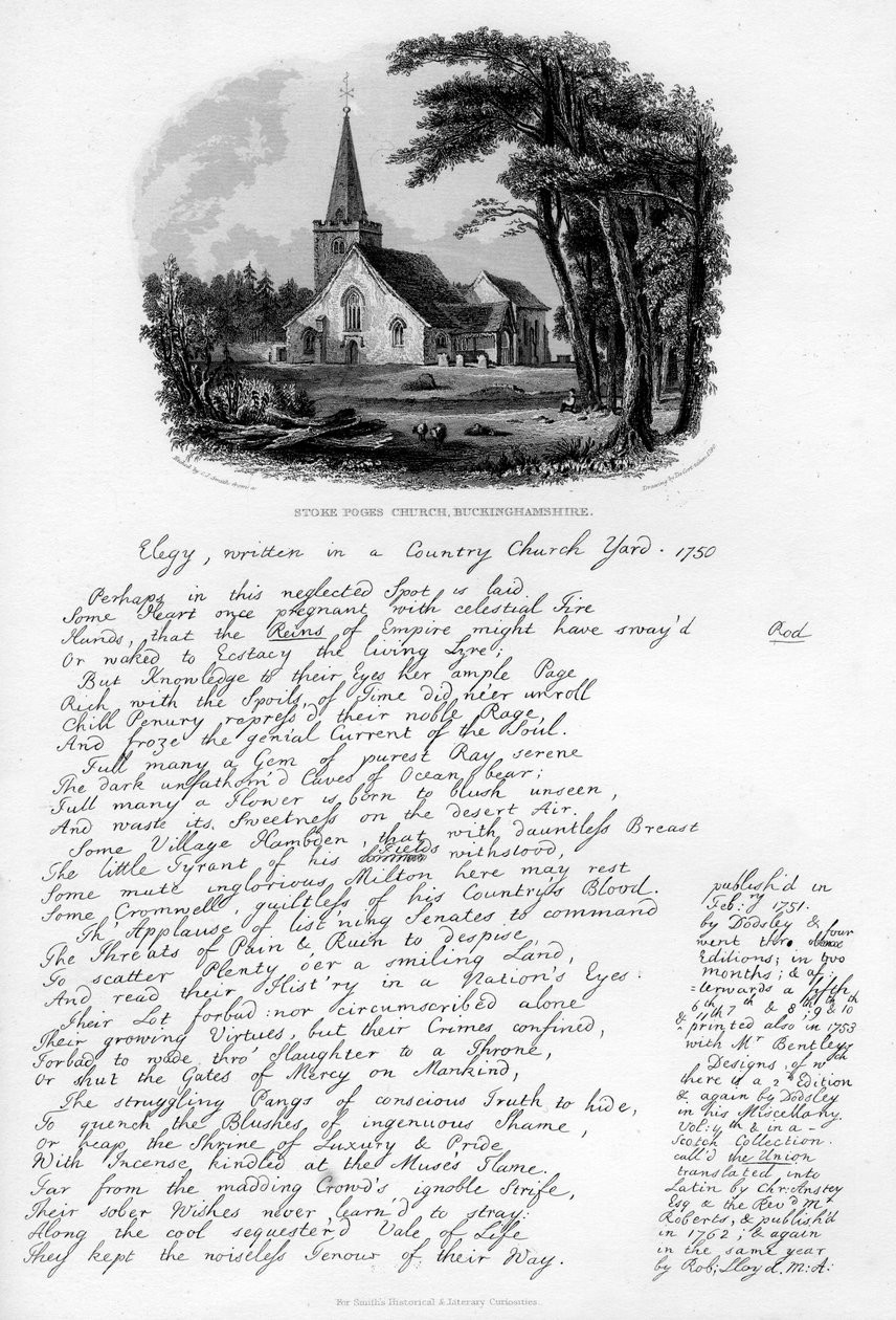 Stoke Poges Kirche, Buckinghamshire, um 1750, 1840 von Charles J. Smith