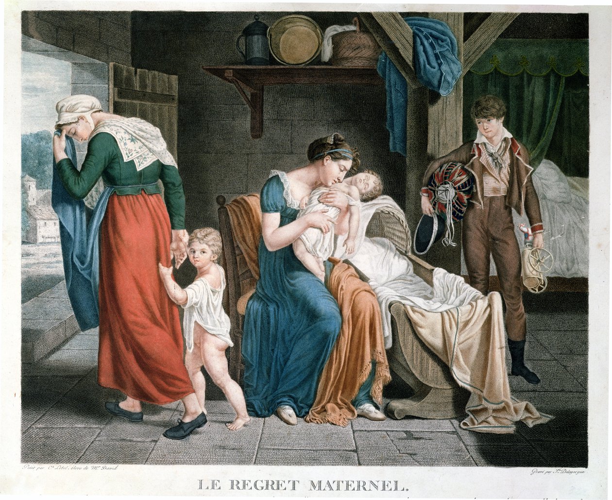 Der Tod des Babys, das in die Obhut einer Krankenschwester gegeben wurde, graviert von Delegorgue von Charles Jacques Lebel