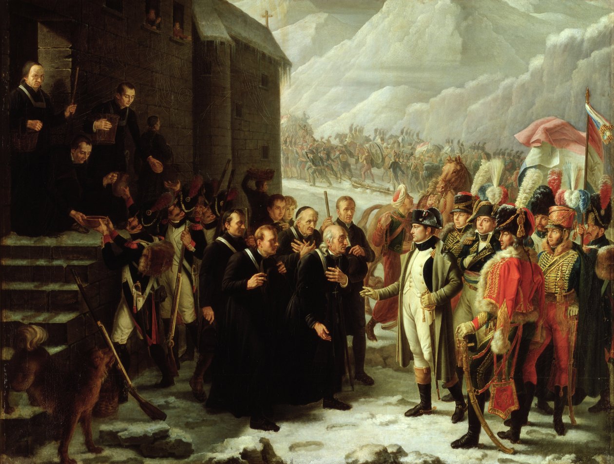 Der Erste Konsul besucht das Hospiz von Mont Saint-Bernard, 20. Mai 1800, 1810 von Charles Jacques Lebel
