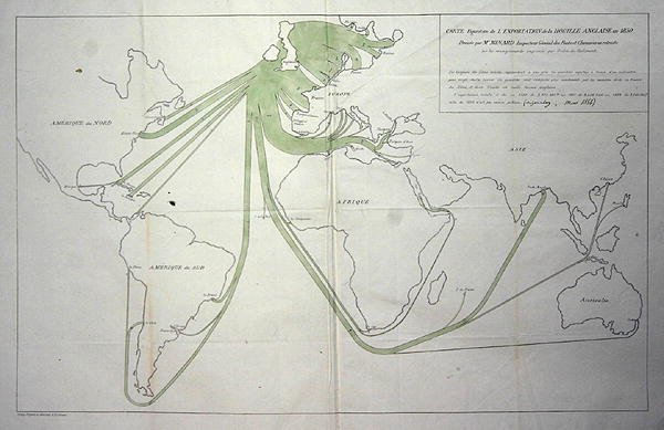 Karte, die den Kohleexport von den Britischen Inseln im Jahr 1850 zeigt von Charles Joseph Minard