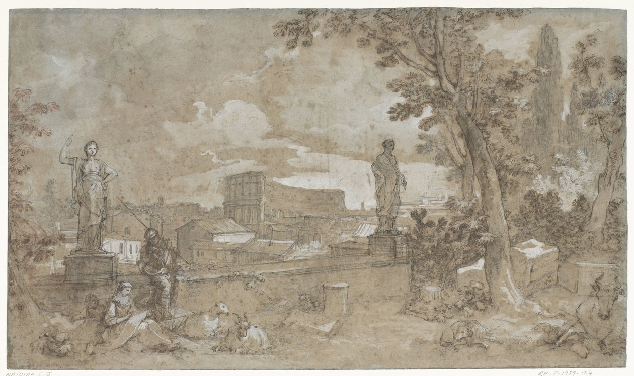 Ansicht eines Teils der Farnesischen Gärten auf dem Palatin in Rom von Charles Joseph Natoire