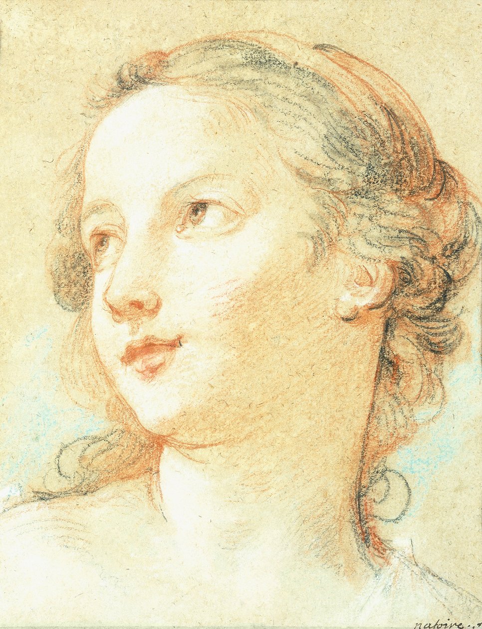 Der Kopf eines Mädchens, das nach links schaut von Charles Joseph Natoire