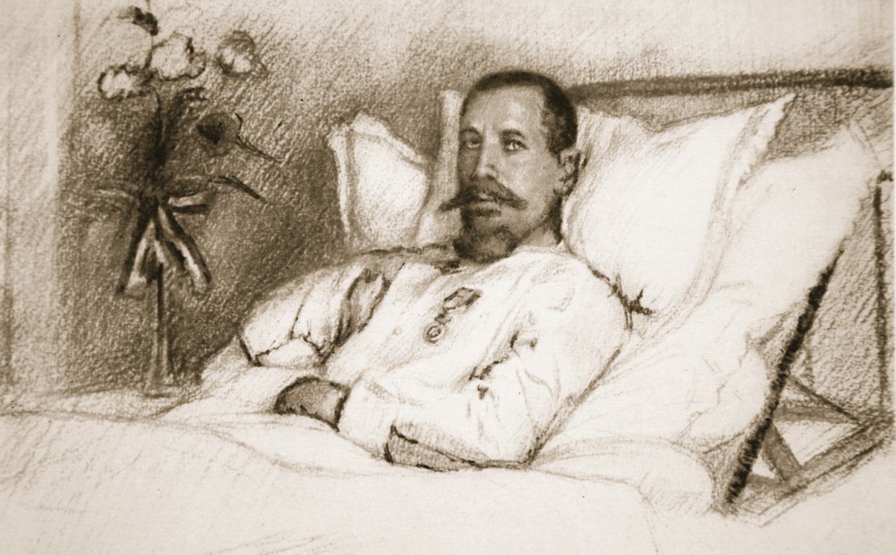 Ein Anführer, dessen Verwundung Sir Ian Hamilton als Katastrophe bezeichnete: General Gouraud im Krankenhaus in Paris von Charles Jules Duvent