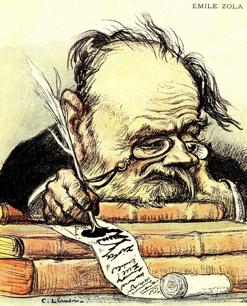 Karikatur von Emile Zola, Illustration von Charles Leandre in „The Rire“ von Charles Leandre