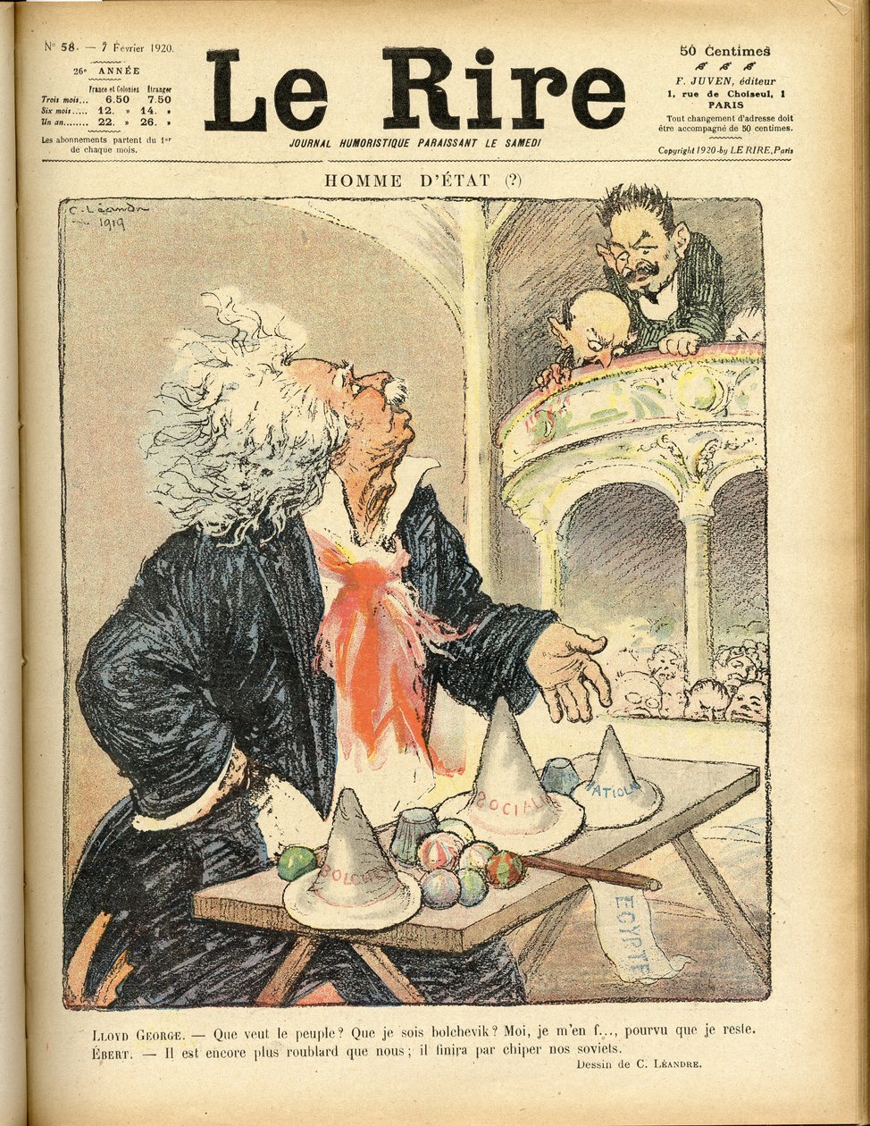 Illustration für das Cover von Le Rire, 07/02/1920 - Staatsmann - David Lloyd George und Ebert Friedrich (1871-1925) von Charles Leandre