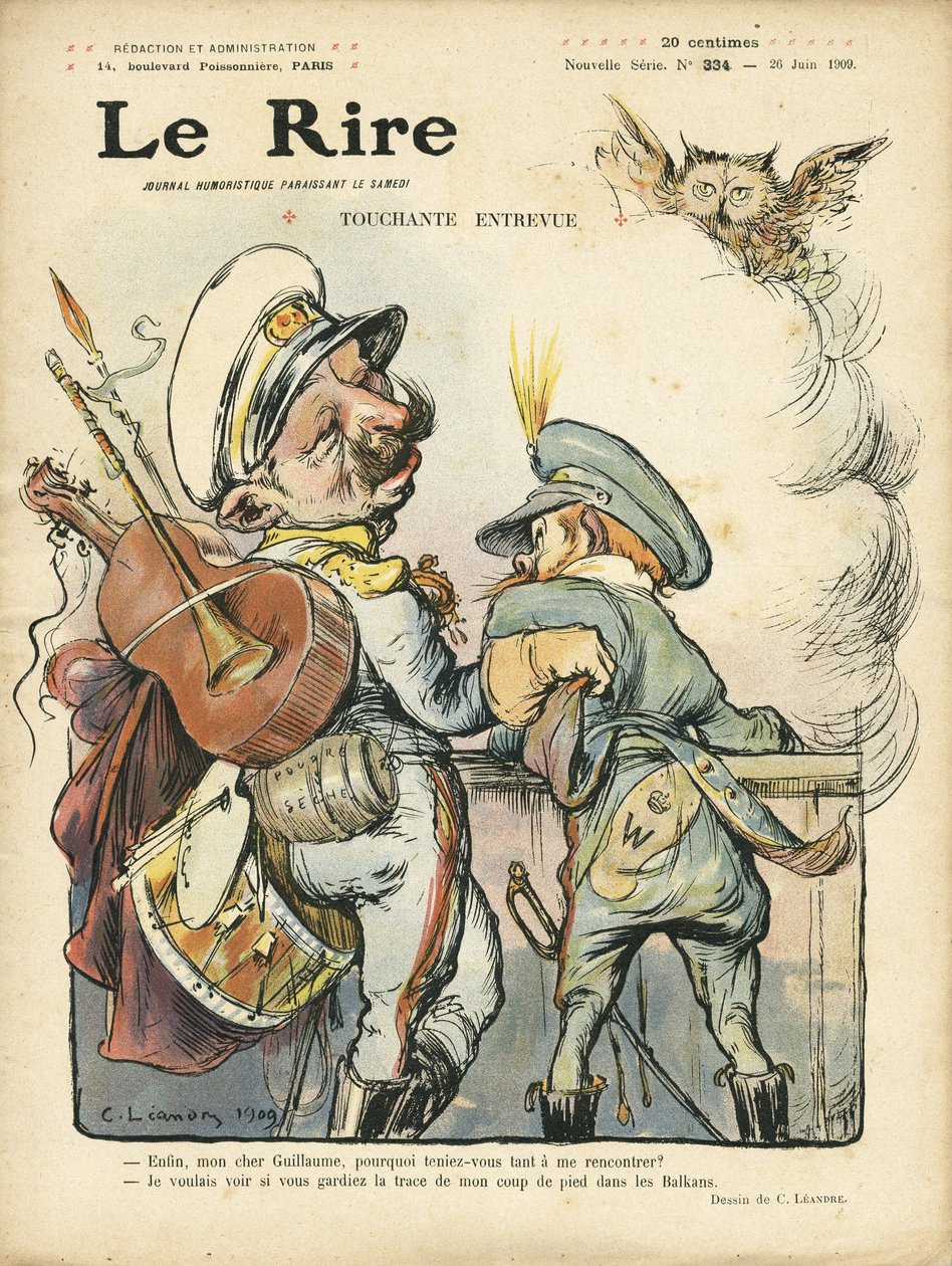 Illustration von Charles Leandre (1862-1934) für das Cover von Le Rire, 26/06/09 - Rührendes Interview - Musik, Gitarre - Wilhelm II., Nikolaus II. von Charles Leandre