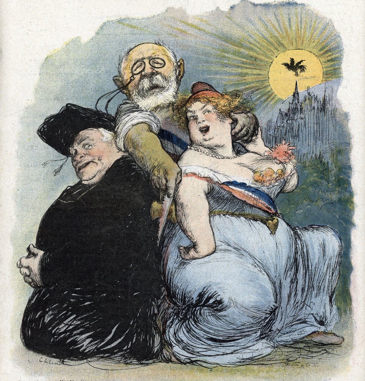 Trennung von Kirche und Staat: „Der französische Politiker Jean-Bienvenu Martin (Bienvenu-Martin) (1847-1943), Minister für öffentliche Bildung, Schöne Künste und Gottesdienste, versucht verzweifelt, die Kirche als Priester von Frankreich zu trennen von Charles Leandre