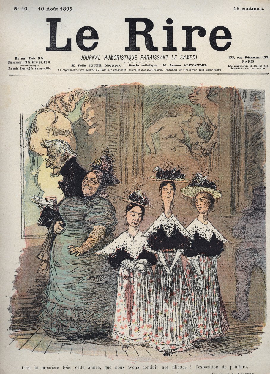 Das ist das erste Mal in diesem Jahr, dass wir unsere Mädchen zur Kunstausstellung geführt haben - Karikatur von Charles Leandre (1862-1934) in „Le Rire“ vom 10. August von Charles Leandre