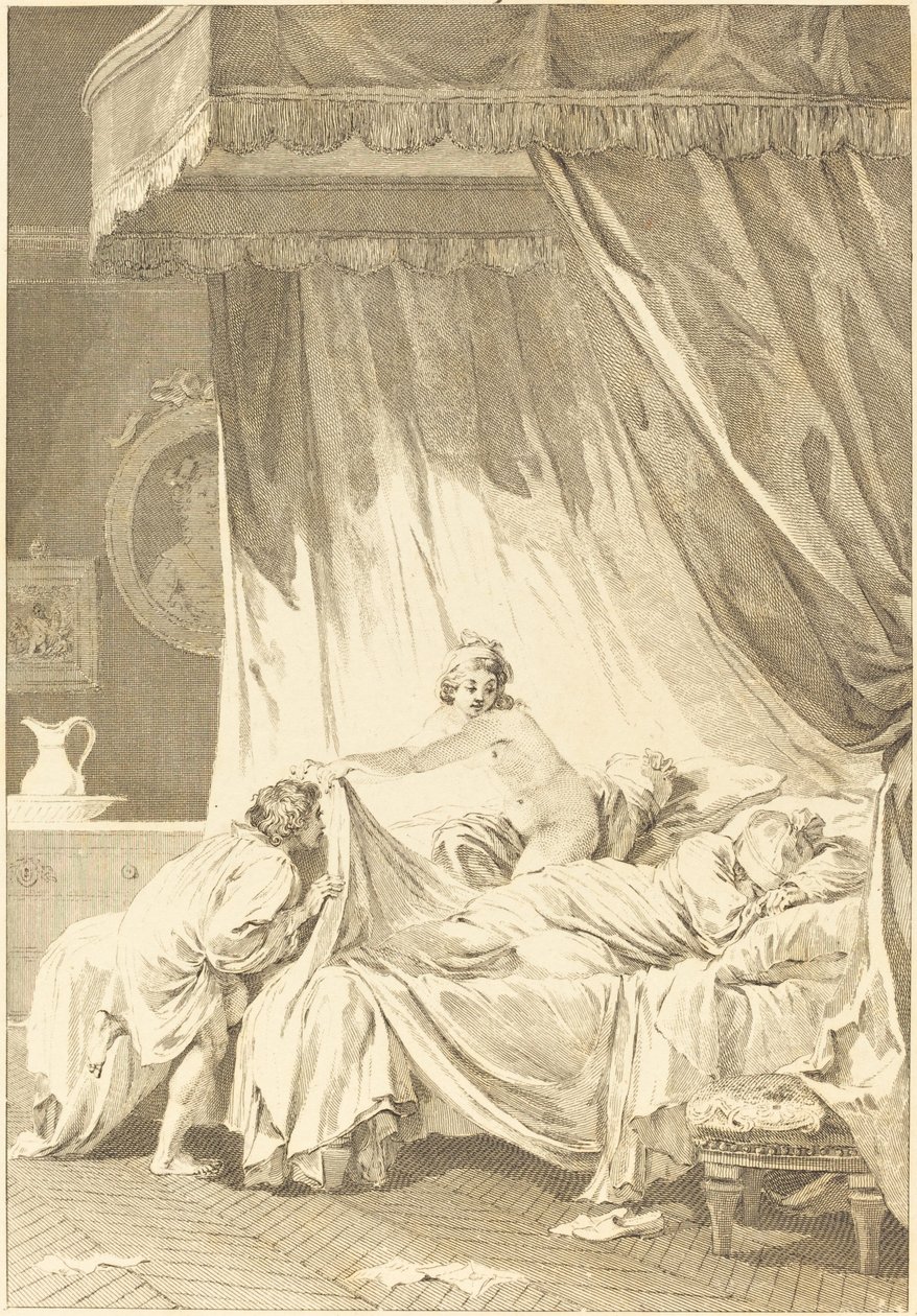 Joconde: Das Bett von Charles Louis Lingée after Jean Honoré Fragonard