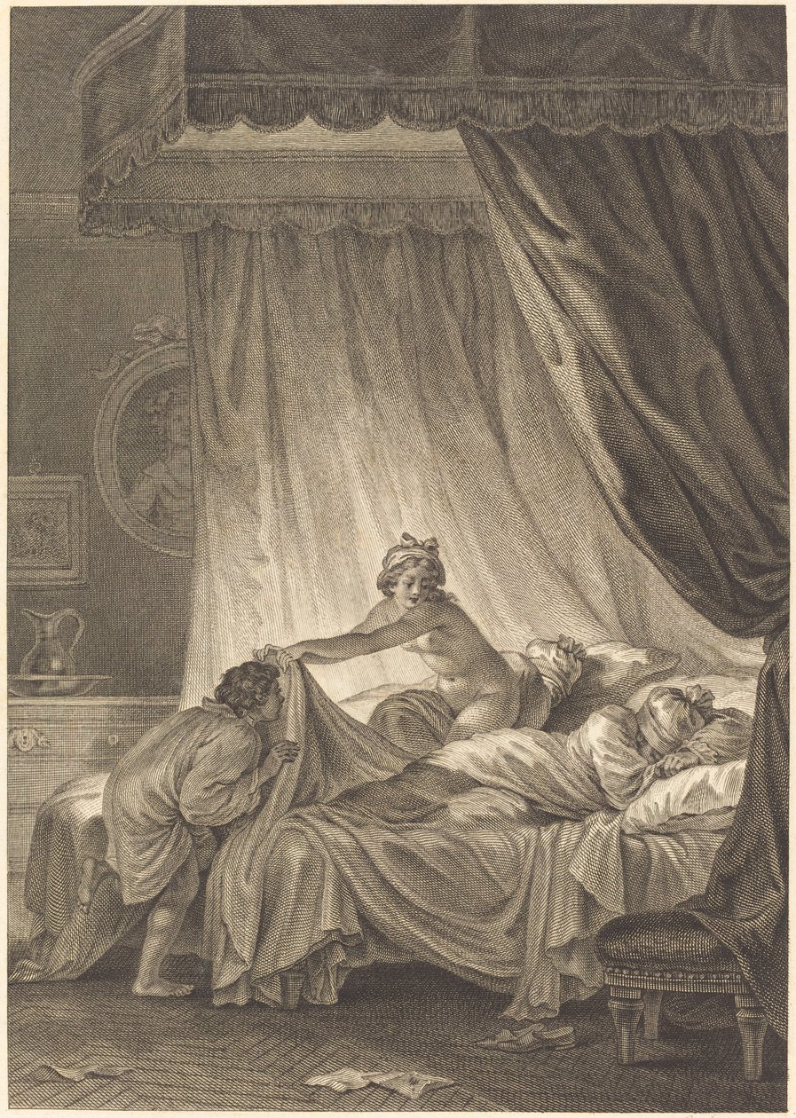 Joconde: Das Bett von Charles Louis Lingée after Jean Honoré Fragonard