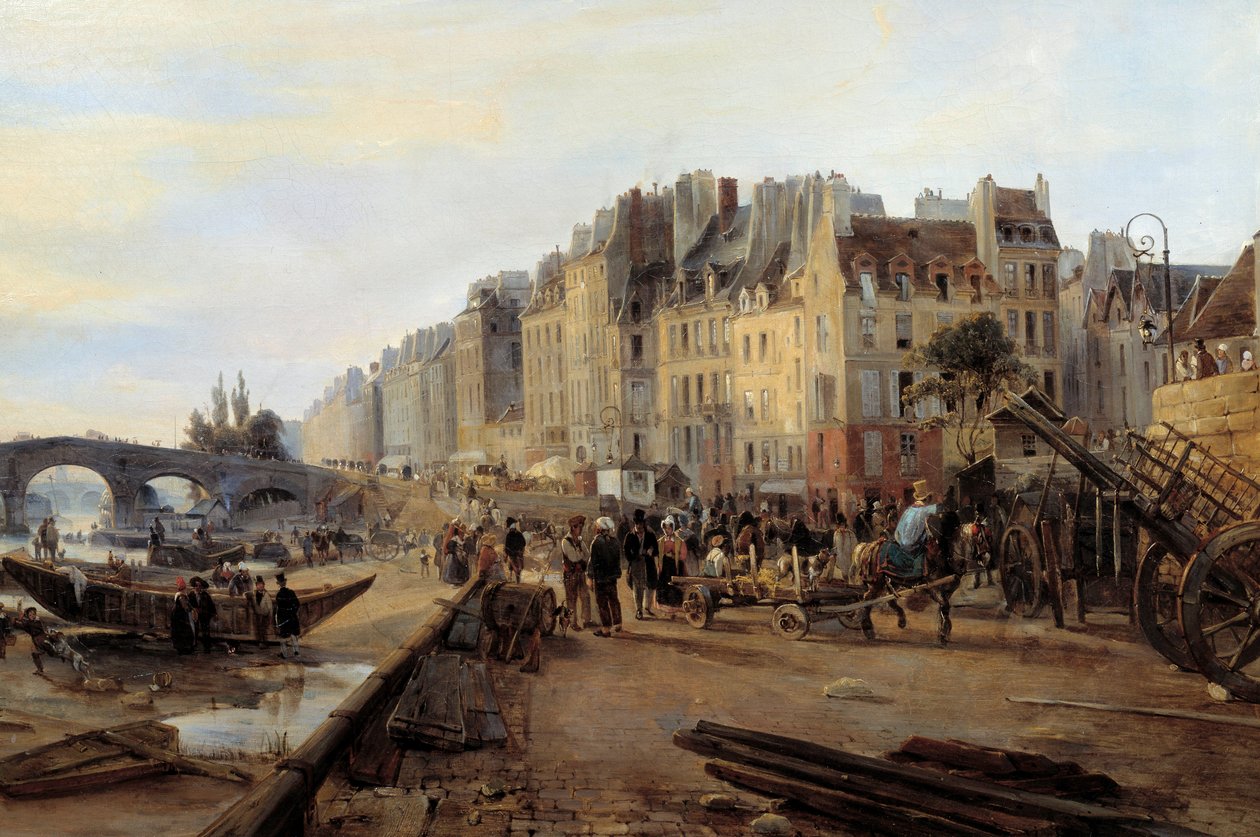 Marie-Brücke und Saint-Paul-Hafen um 1825 (Detail) von Charles Louis Mozin