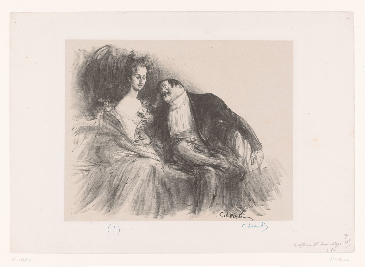 Mann mit Brille schaut junge Frau an von Charles Lucien Leandre