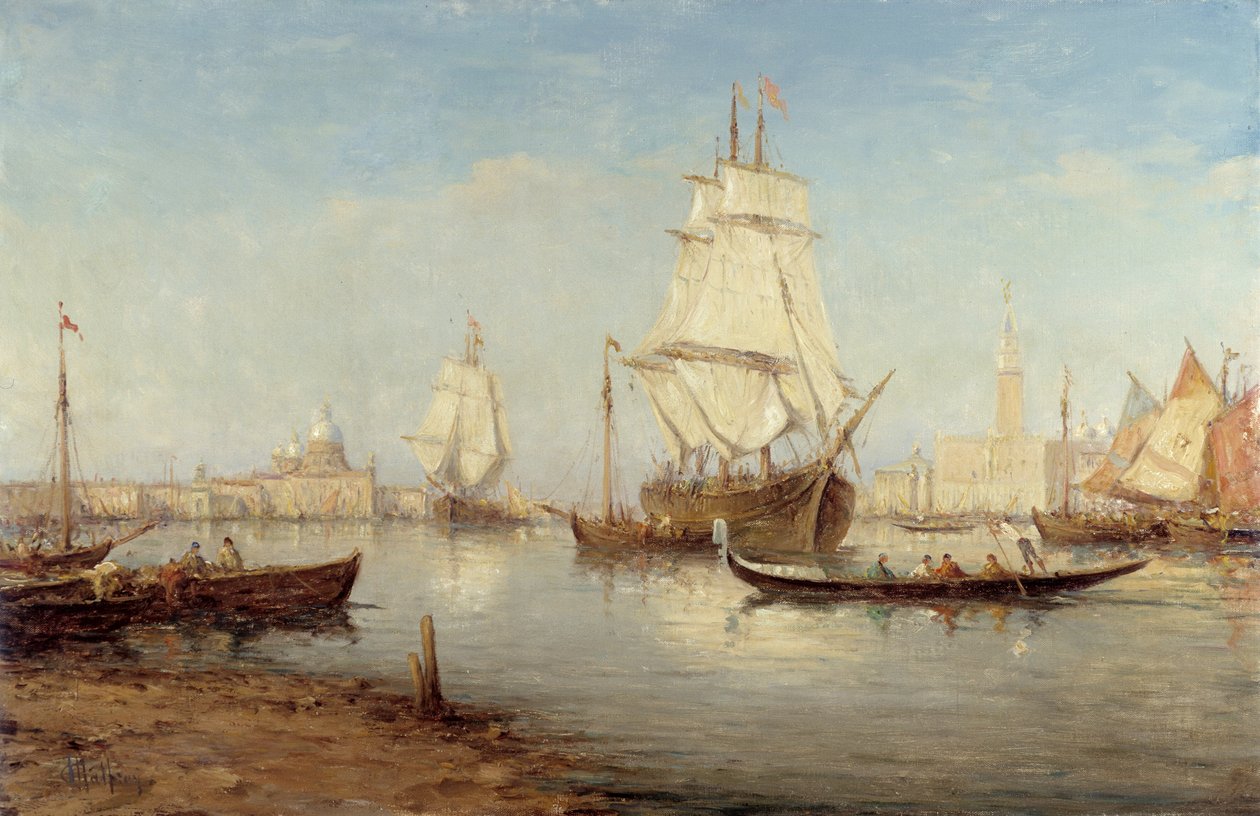 Galeonen und Gondeln im Becken von San Marco (Markusplatz in Venedig) von Charles Malfroy