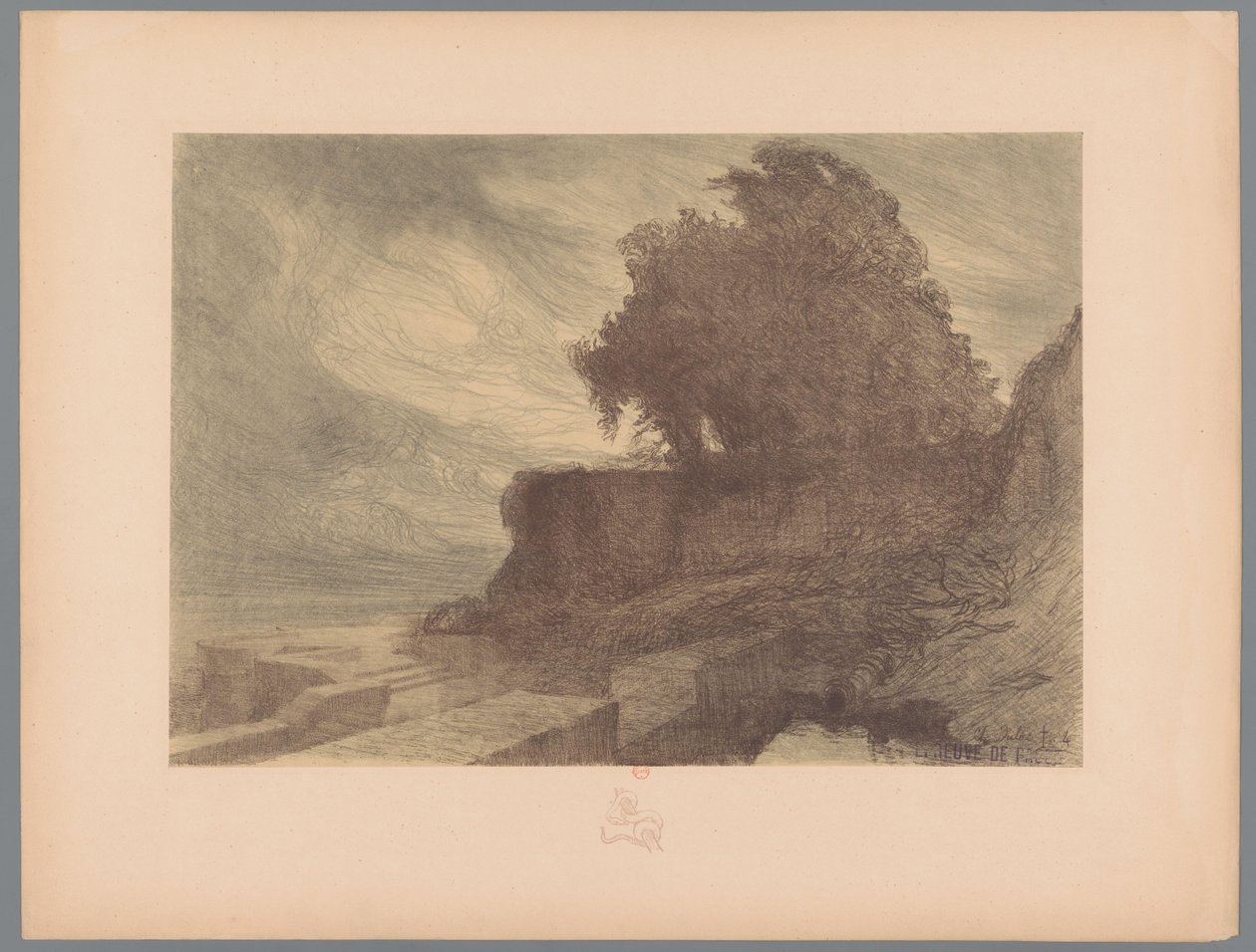 Ruine eines Bollwerks mit einer Kanone und einem Baum von Charles Marie Dulac