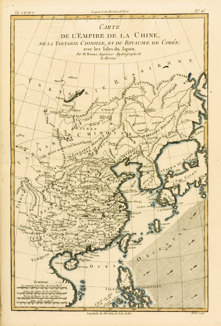 Das Chinesische Reich, Chinesisch-Tartarei und das Königreich Korea, mit den Inseln Japans, aus Atlas de Toutes les Parties Connues du Globe Terrestre von Guillaume Raynal (1713-96), veröffentlicht 1780 von Charles Marie Rigobert Bonne