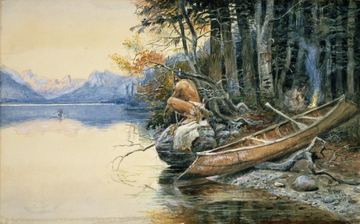 Ein Lagerplatz am See, 1908 von Charles Marion Russell