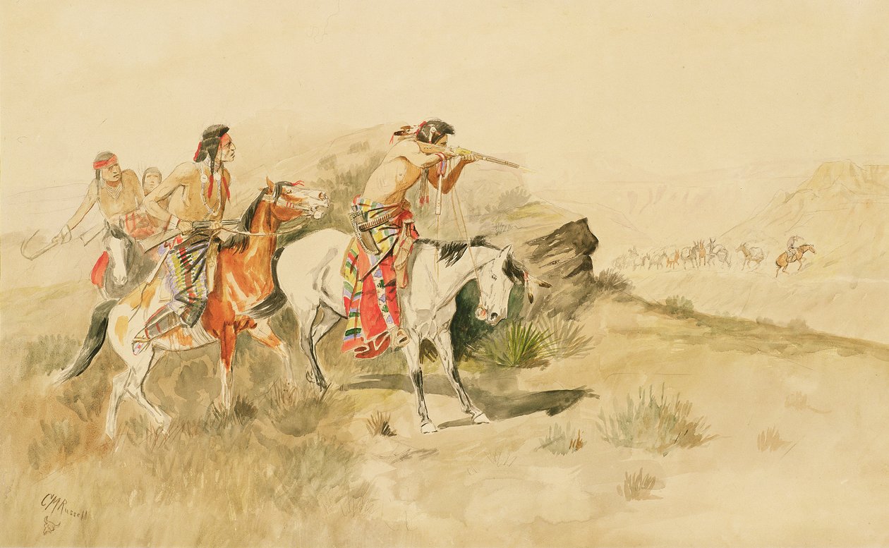 Angriff auf die Maultiertreiber, ca. 1895 von Charles Marion Russell
