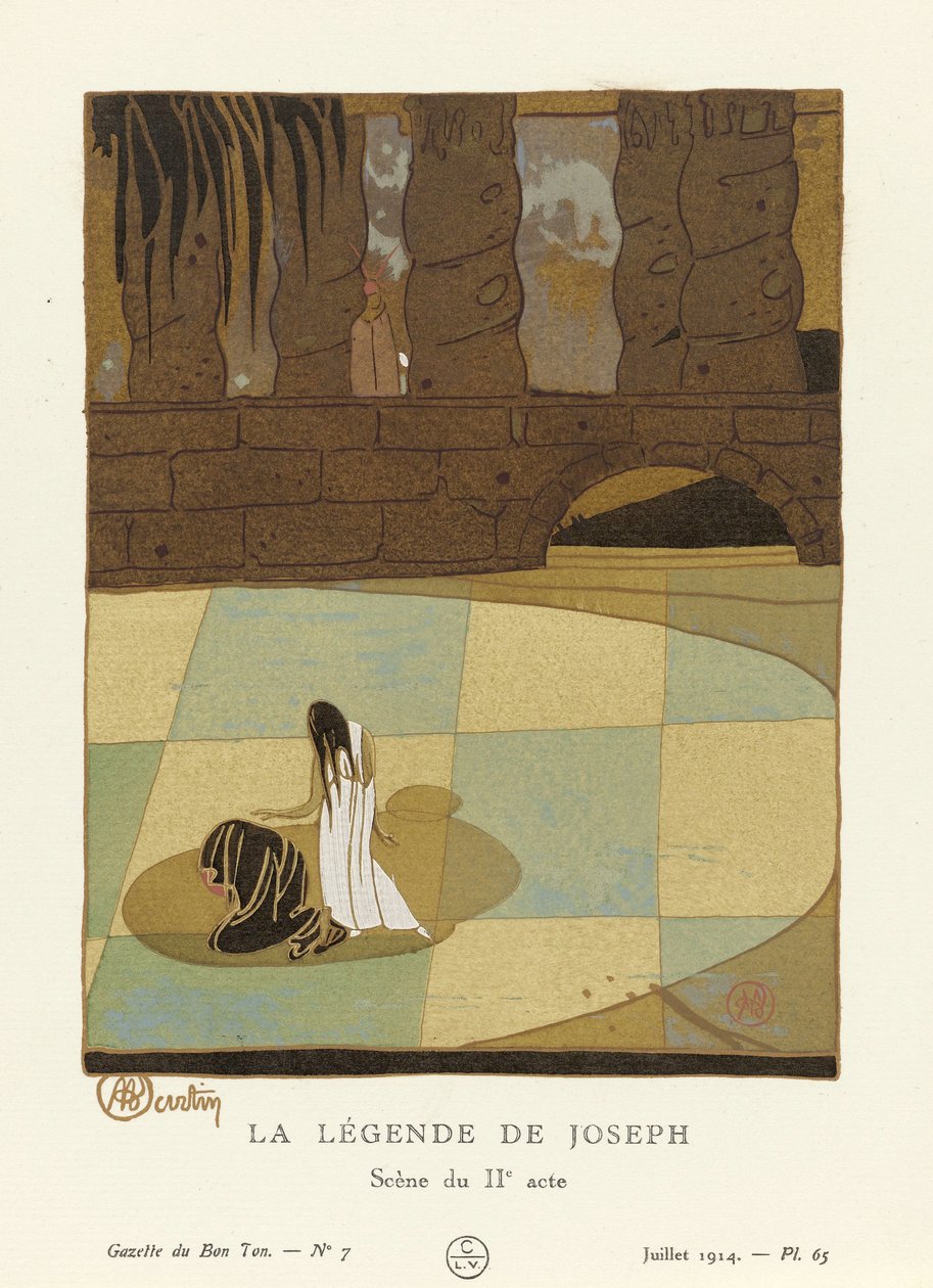 Die Legende von Joseph. Szene des zweiten Aktes aus La Gazette du Bon Ton, veröffentlicht 1914 von Charles Martin