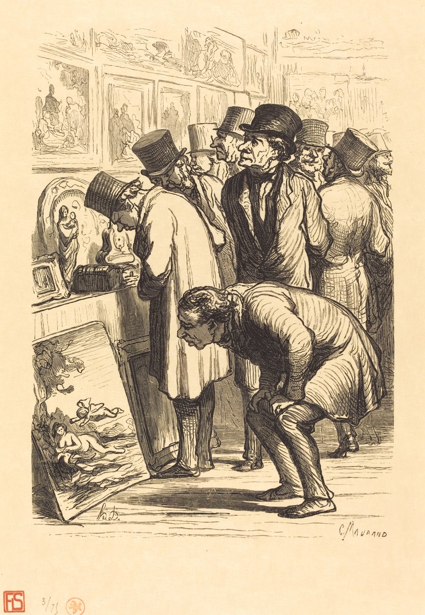 Ein Saal des Hotels Drouot an einem Ausstellungstag von Charles Maurand after Honoré Daumier