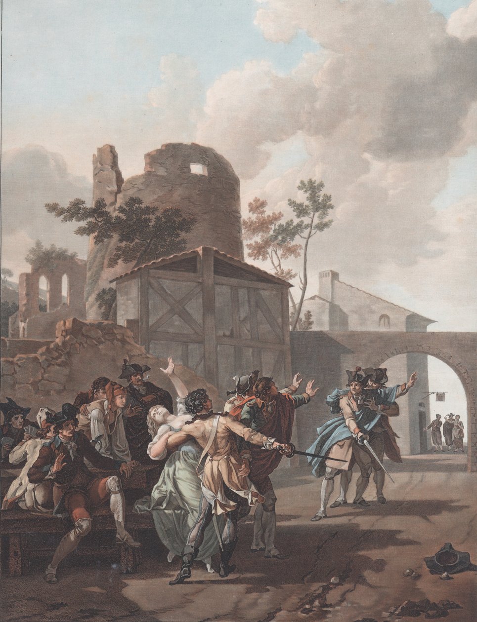 Die Schlägerei La Rixe, ca. 1792 von Charles Melchior Descourtis