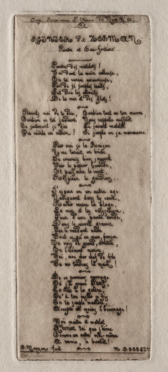 Radierungen von Paris: Widmung an Reynier Nooms, genannt Zeeman von Charles Meryon