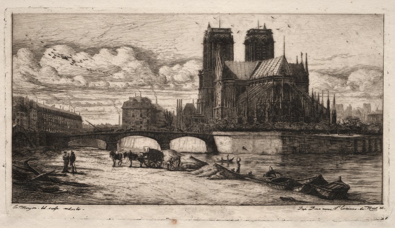 Radierungen von Paris: Die Apsis der Kathedrale Notre Dame von Charles Meryon