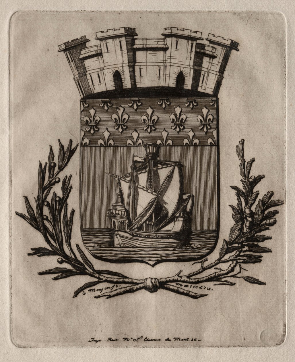 Radierungen von Paris: Die symbolischen Waffen der Stadt Paris, 1854 von Charles Meryon