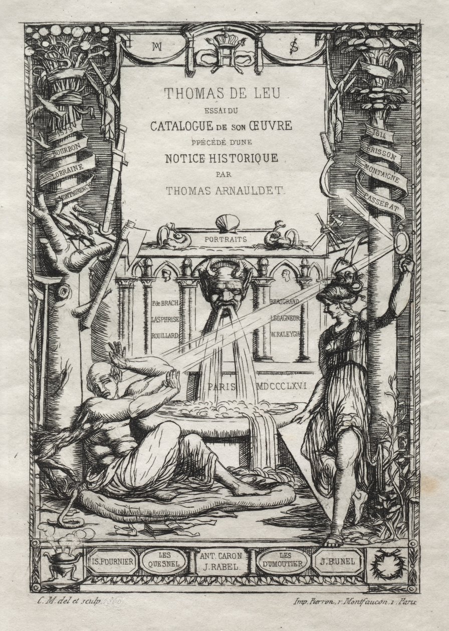 Frontispiz für einen Katalog der Stiche von Thomas de Leu von Charles Meryon